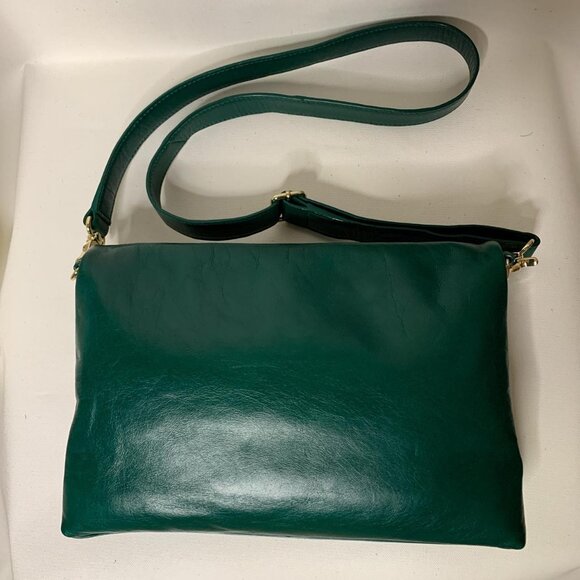 Tory Burch green leather crossbody bag with fold-over flap and signature logo em - Picture 2 of 8